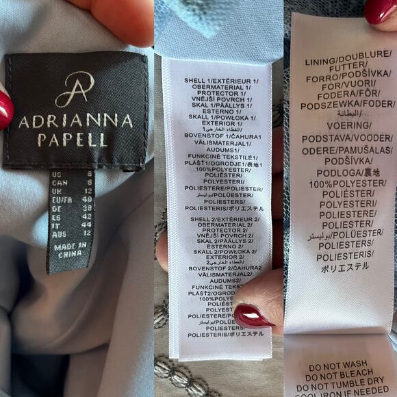 ADRIANNA PAPELL Sheath Cocktail Dress Blue Embellished Sequins Short Sleeves 8 - Picture 7 of 12